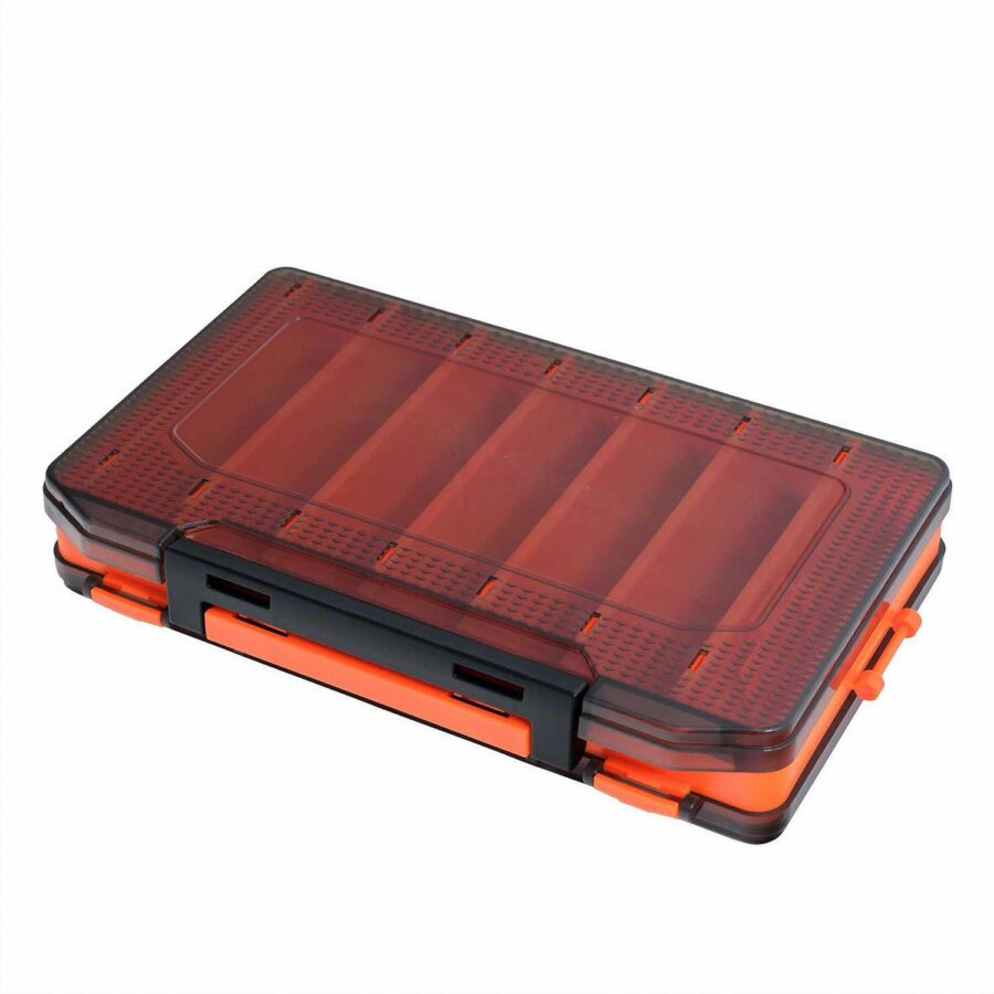 HTO Double Sided Lure Box - 200x135x47mm - 14 Compartment - Orange